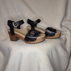 Dr Scholls Black Leather Clog With Buckles "Original Love" Womens SIZE 9 / 40